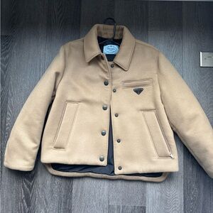 Prada Beige Wool-Blend Jacket with Logo Patch